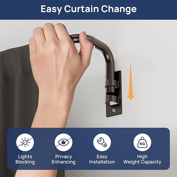 ENJOYBASICS Blackout Curtain rod for windows 48 to 84, Wrap Around Curtain Rods for Bedroom, Living Room, Adjustable from 30 to 86 Inches, Bronze