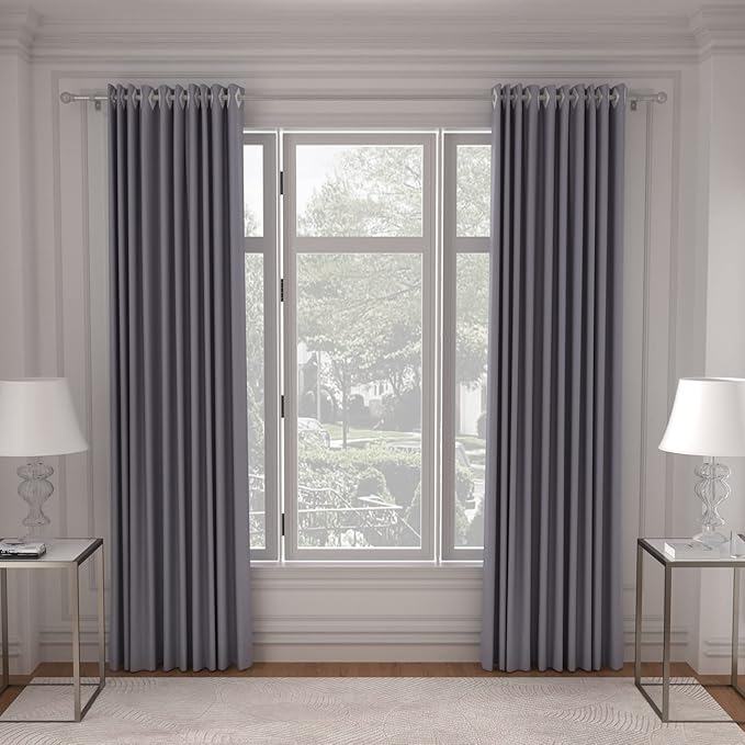 SMODBRODRE 32-48 Inch Silver Curtain Rod Set With Brackets and Decorative Blackout Metal Rods