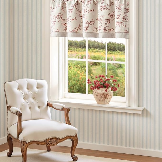 jinchan Linen Valance Curtains for Windows 16 Inch Christmas Decorations Floral Double Layer Kitchen Valance Room Darkening Cottagecore Farmhouse Flower Window Treatment 1 Panel Maroon Red on Linen