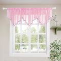 Molaxhome Swag Curtain 51 inch Length Rod Pocket Scalloped Curtain Valance Sheer Lace Panels with Hanging Crystal Beads for Kitchen Bedroom Window Treatments Drape Decor 1pc (Pink, 51Wx23L)