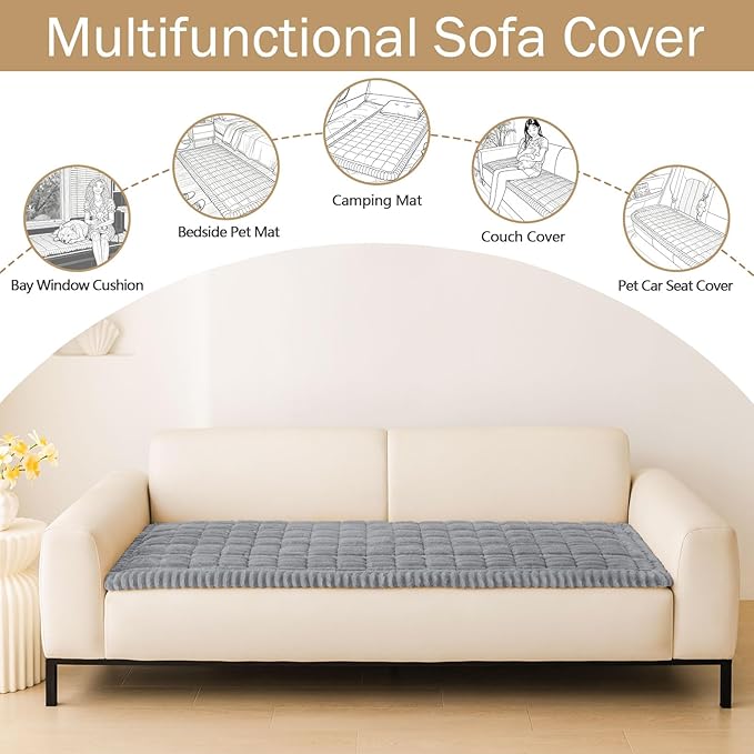 hyha Couch Covers for Dogs Washable, Non Slip Plush Dog Sofa Protectors, Fuzzy Pet Couch Covers for 3 Cushion Sofa Pet Friendly (Grey, 27.6" x 82.7")