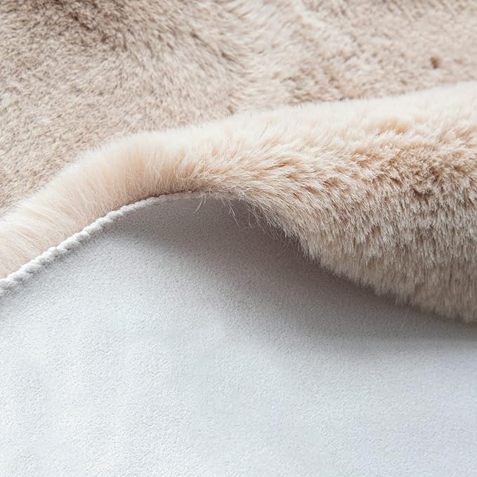 ORINOVA Light Brown Beige Fluffy Faux Rabbit Shag Fur Rugs for Bedroom Small Fuzzy Washable Runners Rugs for Living Room 2x6 Rug Runner Nursery