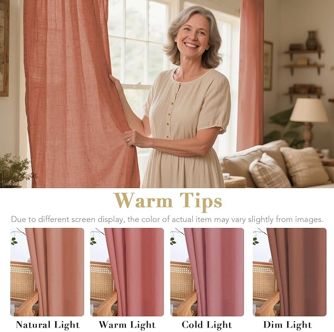 H.VERSAILTEX Living Room Linen Curtains Home Decorative Nickel Grommet Curtains Privacy Added Energy Saving Light Filtering Window Treatments Draperies for Bedroom, Terracotta, 2 Panels, 52 x 63 Inch