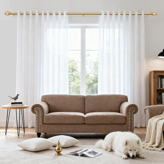 Curtain Rods for Windows 48 to 84 Inch, USFOOK 7/8 inch Luxury Gold Curtain Rod 32 to 86 Inch, Telescoping Splicing Drapery Rods with Decorative Translucent Finials