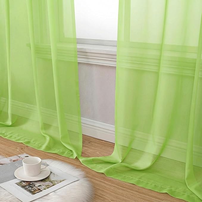 Sheer Curtains 84 Inches Long 2 Panels Set for Bedroom Living Room, Soft Airy Light Filtering Modern Solid Rod Pocket Drapes Window Treatments, Lime, Each 42" W x 84" L