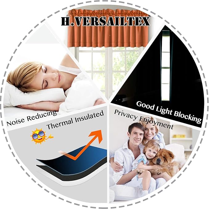H.VERSAILTEX Blackout Valances for Windows,Kitchen Window Valance Curtains for Living Room/Bedroom/Bathroom Privacy Decorative Rod Pocket ，2 Panels，52" W x 18" L, Orange