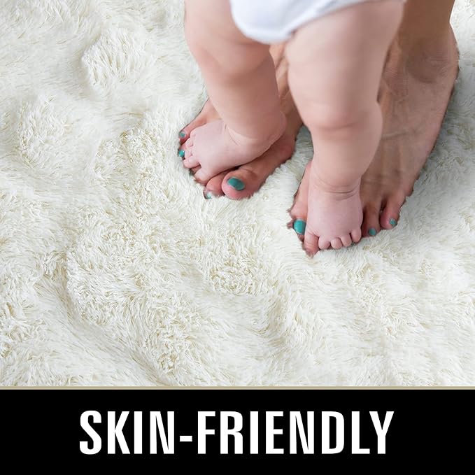 TWINNIS Super Soft Shaggy Rugs Fluffy Carpets 6x9 Feet, Indoor Modern Plush Area Rugs for Living Room Bedroom Kids Room Nursery Home Decor, Upgrade Anti-Skid Rectangular Fuzzy Rug, Cream White