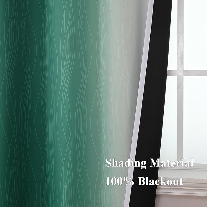 Estelar Textiler Green and Greyish White Blackout Curtains for Bedroom, Thermal Insulated Ombre Drapes 84 Inches Long, Full Room Darkening Energy Saving Curtains for Living Room,52Wx84L,2 Panels