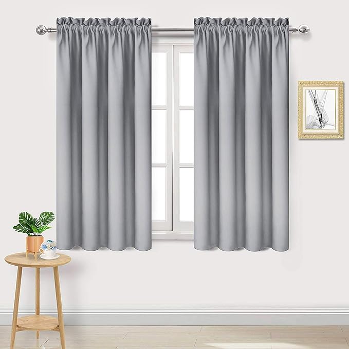 DWCN Blackout Curtains Room Darkening Thermal Insulated Bedroom Curtains Window Curtain Panels, 42 x 54 inches Long, Set of 2 Silver Grey Rod Pocket Drapes