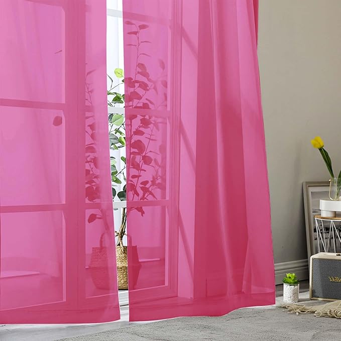 Hot Pink Sheer Curtain for Bedroom Living Room 72 Inches Long 2 Panels Set, Solid Soft Airy Light Filtering Sheer Window Curtains, Modern Rod Pocket Door Curtain, Hot Pink, 42" Wx72 L Inches