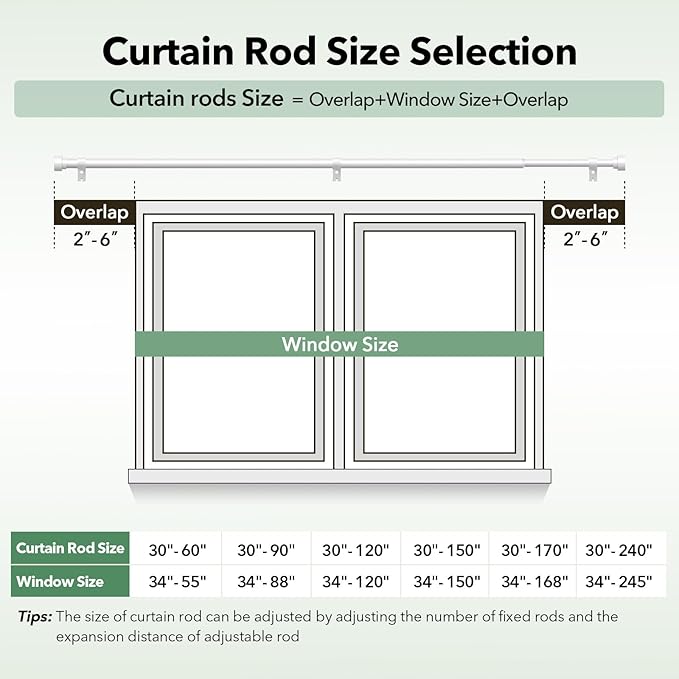 Extra Long Curtain Rods for Windows 32 to 170 Inch, 1 Inch White Heavy Duty Curtain Rods for Patio, Farmhouse, Bedroom, Living Room, Adjustable Metal Drapery Rod (A1,White,32"-170")