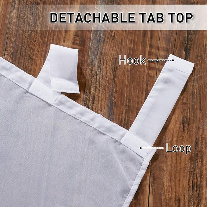 RYB HOME Outdoor Curtains White Sheer Drapes, Detachable Tab Top Easy Hanging Waterproof Privacy Voile for Porch Balcony Farmhouse Garden Indoor Outdoor Deck, 1 Rope, 100 x 108 inch Long