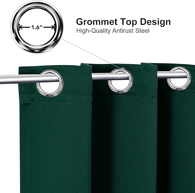 ChrisDowa Small Window Curtains for Kitchen and Bedroom - Grommet Short Thermal Insulated Room Darkening Curtains (2 Panels, Forest Green, 52 x 36 Inch)