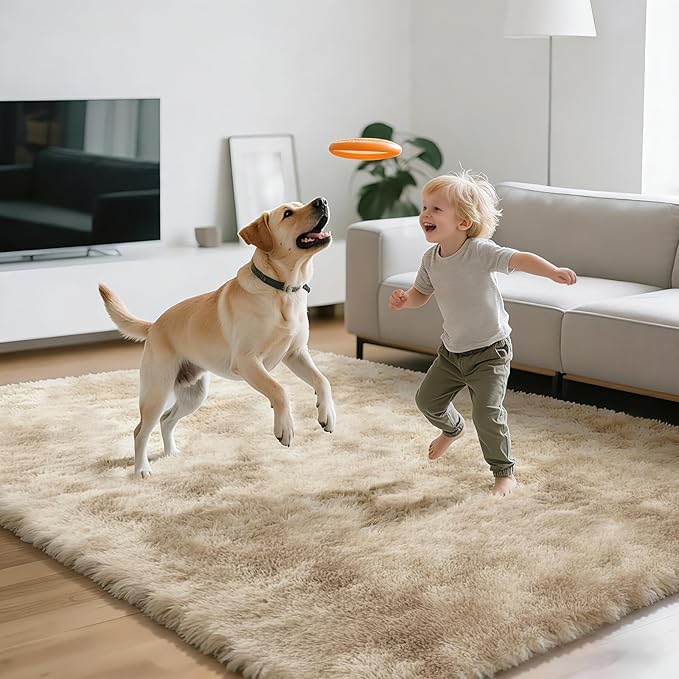 9X12 Large Area Rugs for Living Room Bedroom,Big Shag Rug for Bedroom Dorm,Soft Fluffy Indoor Carpet Nursery Rugs for Kids Girls Room Home Decor,Camel