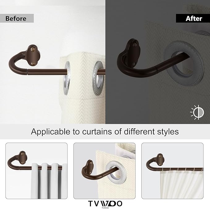 TVWOO Bronze Wrap Around Curtain Rods:5/8 Inch Blackout Adjustable Window Curtain Rod for Bedroom Kitchen Apartment Renter Friendly,Room Darkening Curved Drapery Rods Easy Install,Antique Brown 36-72"