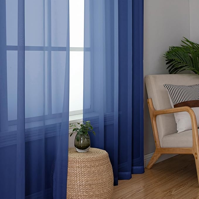 Lecloud Royal Blue Sheer Curtains 72 Inches Long 2 Panels, Rod Pocket Voile Light Filtering Curtains for Living Room, Airy Curtain Drapes for French Door Bedroom, Each Panel 42 X 72 Inch