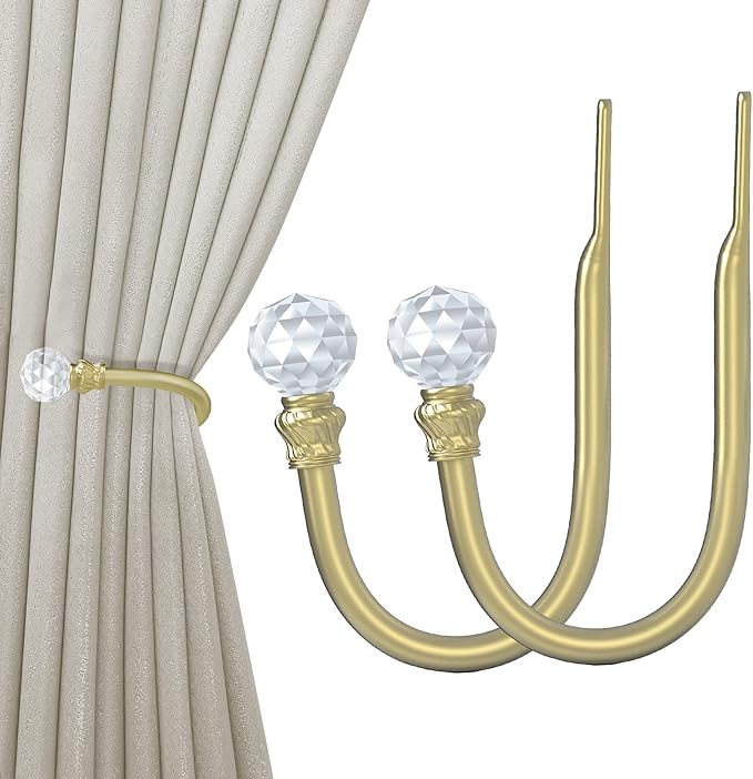 Hion Curtain Holdbacks Gold 2pcs, Curtain Tiebacks Wall Mounted Curtain Hooks Holders for Drapes