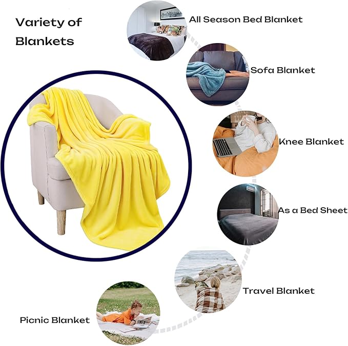 JIAHANNHA Fleece Blanket Twin Size Yellow 60 by 80 Inches Throw Blankets for Couch Sofa Bed 280GSM,Super Soft Cozy and Luxury Bed Blanket for All Season
