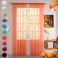 youleyar Solid Sheer Rod Pocket Curtain Voile Draperies 2 Panels White Beige Black Grey Coffee 52 Inch Width 72 Inch Long 1 Pair for Kitchen Bedroom Children Living Room Yard (Orange Red,52Wｘ72L)