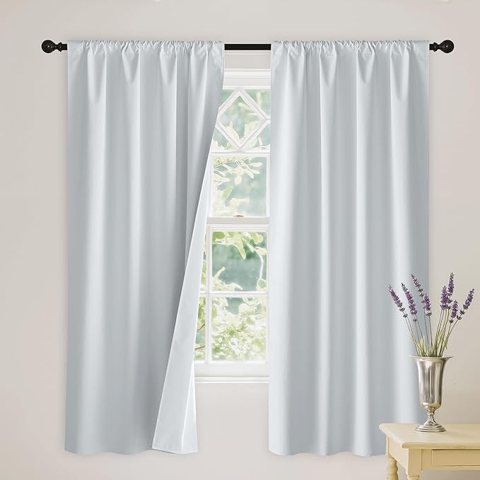 RYB HOME White 100% Blackout Curtains, Thermal Insulated Heat & UV Blocking Total Room Darkening Privacy Drapes for Bedroom Dining Living Room, Width 62 by Length 72, White, 2 Panels