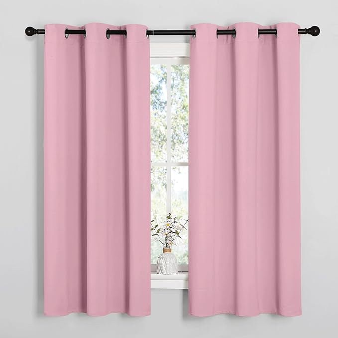 NICETOWN Bedroom Curtain Panels Blackout Draperies, Thermal Insulated Solid Grommet Blackout Curtains/Drapes (Crystal Pink, 1 Pair, 29 by 40-inch)