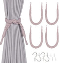 NICEEC 4 Pack Natural Cotton Rope Curtain Tiebacks Elegant Boho Style Decorative Drape Tie Backs Soft Hand-Woven Rope Curtain Holdbacks with Metal Hook for Home & Office Drapery (Grayish Purple)