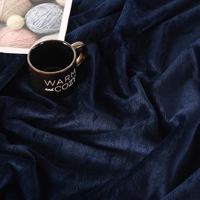TASTHROW Large Flannel Fleece Throw Blanket, 60×80 Inch - Cozy Lightweight Thick Blanket - All Seasons Suitable for Women, Men and Kids (Navy)