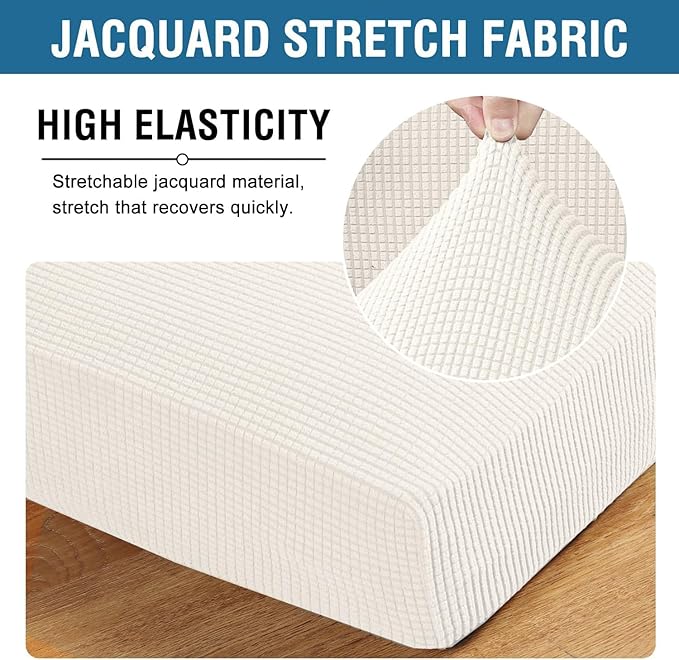 H.VERSAILTEX Super Stretch Individual Seat Cushion Covers Sofa Covers Couch Cushion Covers Slipcover Sets Thick Jacquard Textured Twill Fabric (1 Piece Loveseat Cushion Cover, Porcelain White)