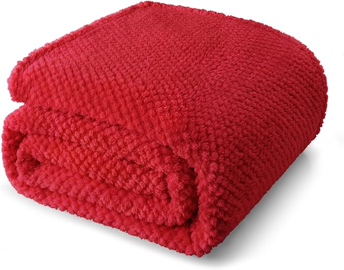 Whale Flotilla Queen Size Fuzzy Fleece Blanket for Bed, 90x90 Inch Fluffy Warm Soft Jacquard Blankets for All Season, Lightweight and Cozy, Red