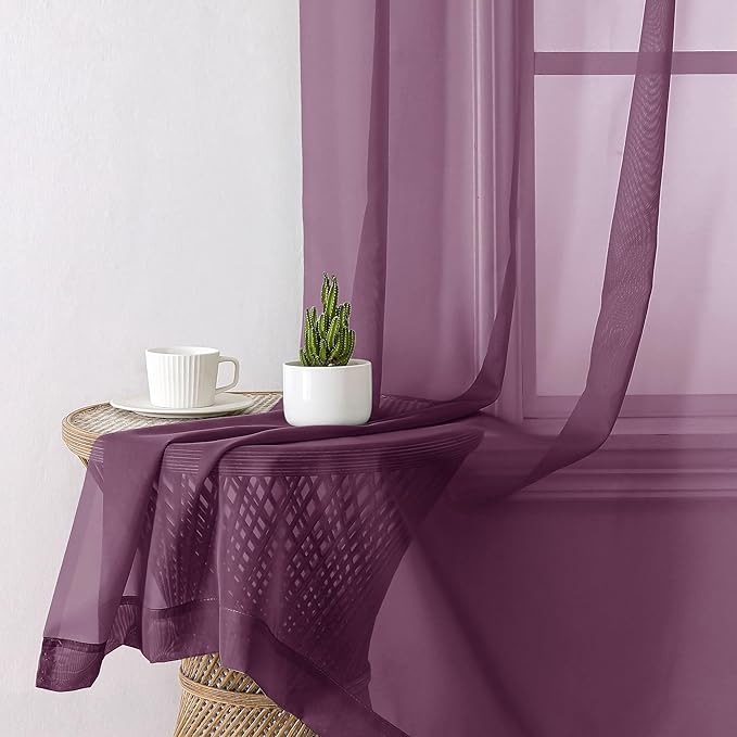 Aiyufeng Plum Purple Sheer Curtains 84 Inches Long 2 Panels, Solid Voile Top Dual Rod Pockets Stylish Breathable Drapes Window Treatment for Kid's Room/Bedroom/Living Room, 40W x 84L inches