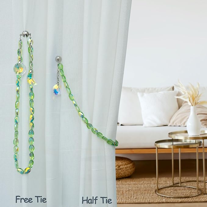 PEDOBO Magnetic Curtain Tiebacks, 2 Pack Crystal Beaded Sun & Moon Pendants Sheers/Draperies Holdbacks for Window Home Office Decor (Green)