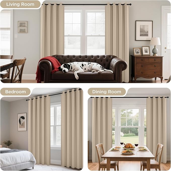 Joydeco Beige Curtains 95 Inches Long 2 Panels Set, Thermal Insulated Long Curtains& Drapes 2 Burg, Room Darkening Grommet Drapes for Living Room Bedroom Window (W52 x L95 Inch, Light Beige)