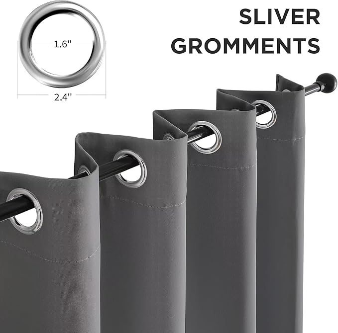 Joydeco Blackout Curtains 84 Inch Length 2 Panels Set, Thermal Insulated Long Curtains& Drapes 2 Burg, Room Darkening Grommet Drapes for Bedroom Living Room Window (Light Grey, W52 x L84 Inch)