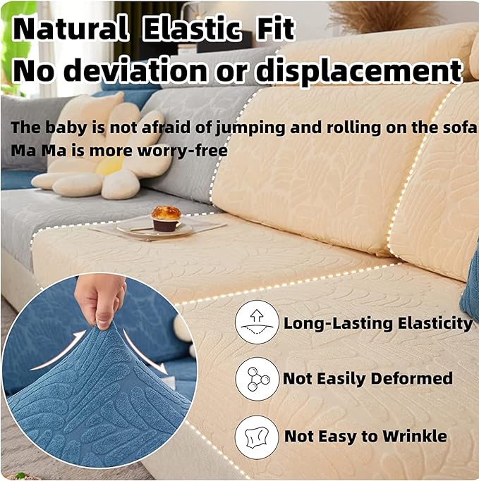 Couch Cushion Covers for Sofa Couch Covers Wear-Resistant Universal Sofa Cover Washable Stretch for Sectional Slipcovers (Texture-Cream White,Back Cover M)