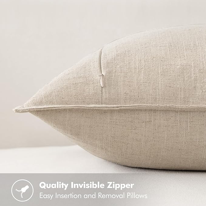 MIULEE Decorative Linen Pillow Covers 16x16 Inch Natural Beige Boho Farmhouse Neutral Couch Throw Pillows for Bed Pack of 2 Accent Modern Pillowcase Sofa Livingroom Home Decor