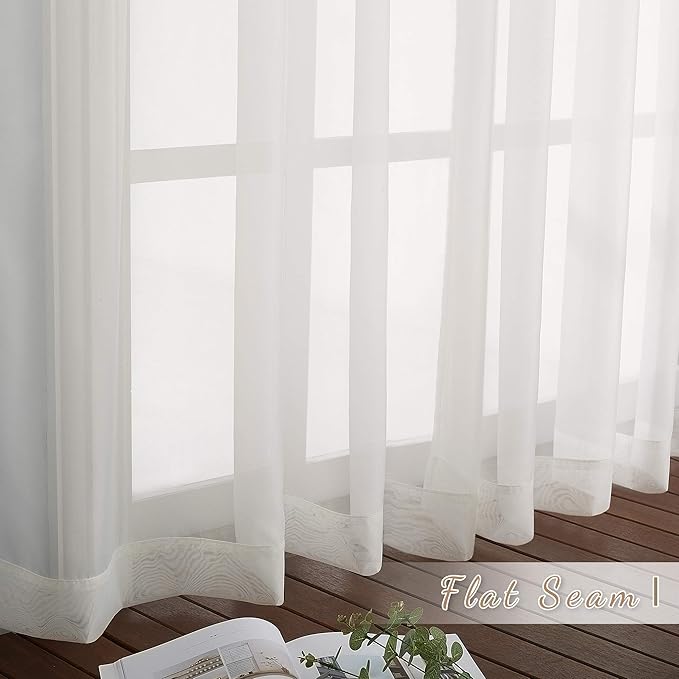 NICETOWN Patio Door Sheer Curtains 96 inch Length, Ring Top Voile Textured Airy Sheer Curtains and Drapes Elegant for Bedroom/Living Room Home Decor, Beige, 54 inch Wide, 2 Panels