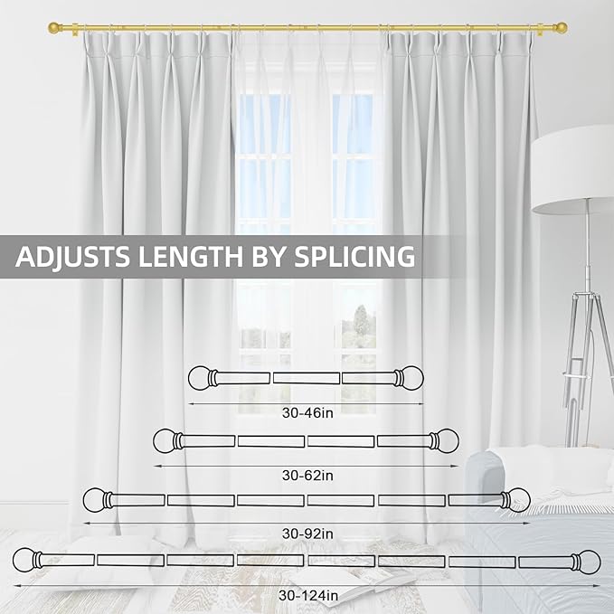 Thestoa Gold Curtain Rods for Windows 30-62 Inch, 5/8" Stainless Steel Small Curtain Rod for Bedroom, Living Room,Kitchen,Farmhouse