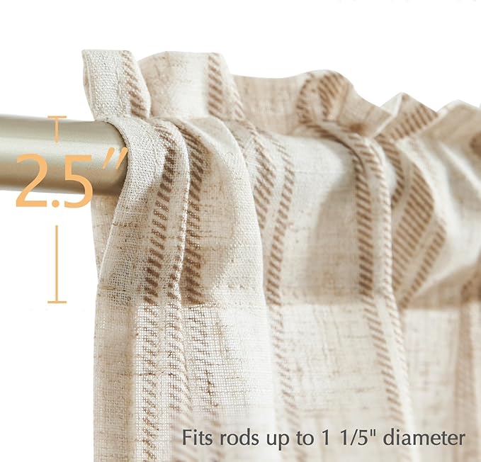 JINCHAN Striped Valance Window Treatment Linen Valance for Windows Small Window Farmhouse Curtain Light Filtering Flax 16 Inch Length Rod Pocket 1 Panel Tan on Linen