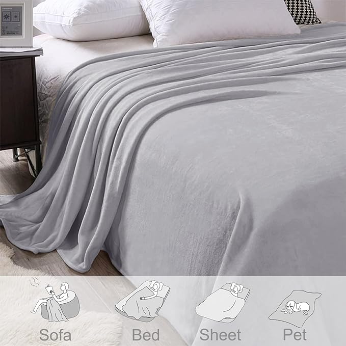 Exclusivo Mezcla Fleece Blanket Twin Size for Bed, Super Soft and Warm, All Season, Cozy, Plush, Lightweight, 60x80 Inches Light Grey