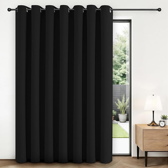 Joydeco Blackout Patio Sliding Door Curtains 84 Inches Long, Grommet Privacy Room Divider Curtains, Extra Wide Thermal Blackout Drapes for Bedroom Living Room (Black, 80Wx84L, 1 Panel)