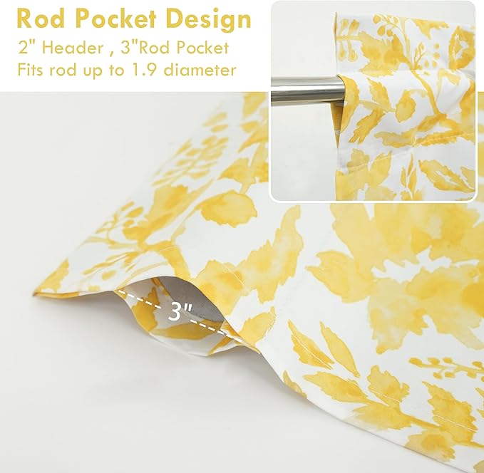 DriftAway Julia Watercolor Blooming Flower Floral Lined Thermal Insulated Window Curtain Valance Rod Pocket 52 Inch by 18 Inch Plus 2 Inch Header Yellow 1 Pack