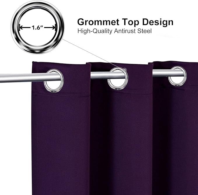 ChrisDowa Grommet Blackout Curtains for Bedroom and Living Room - 2 Panels Set Thermal Insulated Room Darkening Curtains (Royal Purple, 38W x 45L)