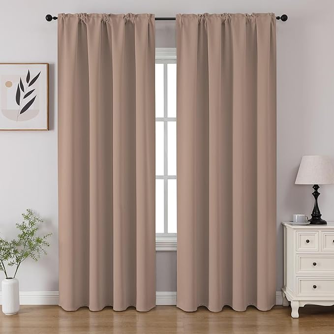 CUCRAF Khaki Blackout Curtains 108 inch Length 2 Panels Set, Rod Pocket Room Darkening Drapes for Bedroom Living Room, Insulated Thermal Light Blocking Window Curtain (W52 x L108 Inch)