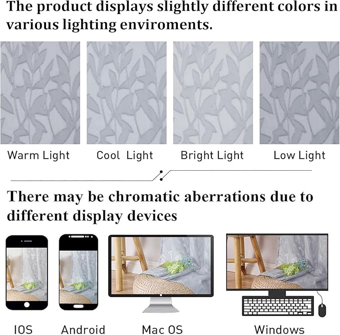 Lecloud Leia 2 PCS Light Grey Sheer Kitchen Curtains 36 Inch Length, Breathable Clip Textured Leaf Cafe Bedroom Voile Curtain Tiers, Dual Rod Pockets Jacquard Bathroom Bedroom Drapes, 40 W x 36 L