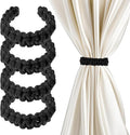 Ptwola 4 Pack Braided Curtain Tiebacks Boho Elegant Rustic Curtain Holdbacks Tie Backs Holders Set Simple Light Weight Drapes Decorative Accessories Handmade for Home Office Bedroom Window (4, Black)