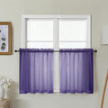 Gwine Short Kitchen Sheer Curtains 24 Inch Length - Light Filtering Voile Small Half Window Curtain for Basement, Rod Pocket Cafe Curtains for Bathroom Cabinet, 42Wx24L Inch, 2 Panels, Purple