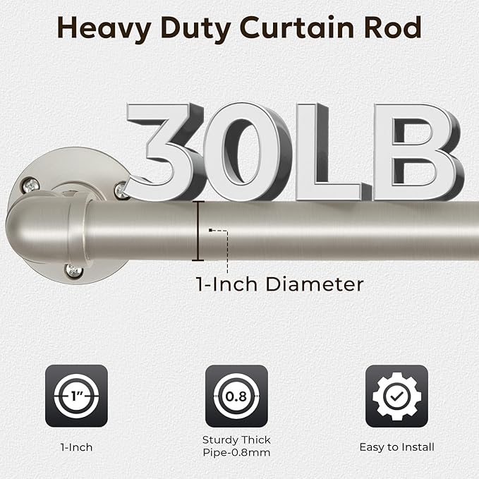 Zeerobee Curtain Rods for Windows 144 to 168, 1 Inch Industrial Wrap Around Brushed Nickel Curtain Rod, Indoor/Outdoor Room Divider Adjustable Drapery Pole, 144"-168"