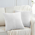 Fancy Homi 2 Packs Pure White Decorative Throw Pillow Covers 16x16 Inch for Living Room Couch Bed, Rustic Farmhouse Boho Home Decor, Soft Corss Patchwork Corduroy Textured Square Cushion Case 40x40 cm