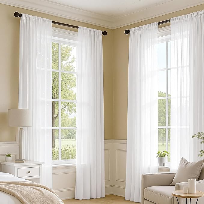 MIULEE White Sheer Curtains 108 Inches Long, 4 Panels Set, Light Filtering Rod Pocket Voile Drapes for Living Room and Bedroom, Airy Soft Fabric Window Treatments, 54 x 108 Inches