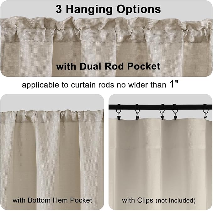 Chyhomenyc Moon Beige Valance for Windows, Light Filtering Faux Linen Solid Short Curtain Valance, Burlap Decorative Small Curtain for Kitchen Bathroom Laundry Basement, 60Wx12L inch, 1 Piece